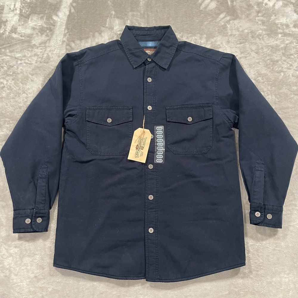 Levis Shirt Jacket Mens Medium Blue Fleece Lined Plaid Button Up Shacket Chore
